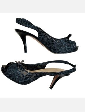 Kate Spade black Daisy mesh Blush slingback heels 7